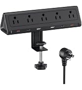 6.5 FT Desk Clamp Power Strip with 5 AC Outlets & 6 USB Ports PD 40W USB-C Fast Charging, 1250J S...