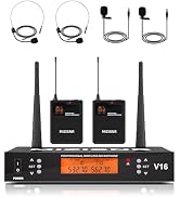 MIZISNR 2 Channel Wireless Lapel Microphone, Set of 2 Headset & Lavalier Mics with 200 Adjustable...