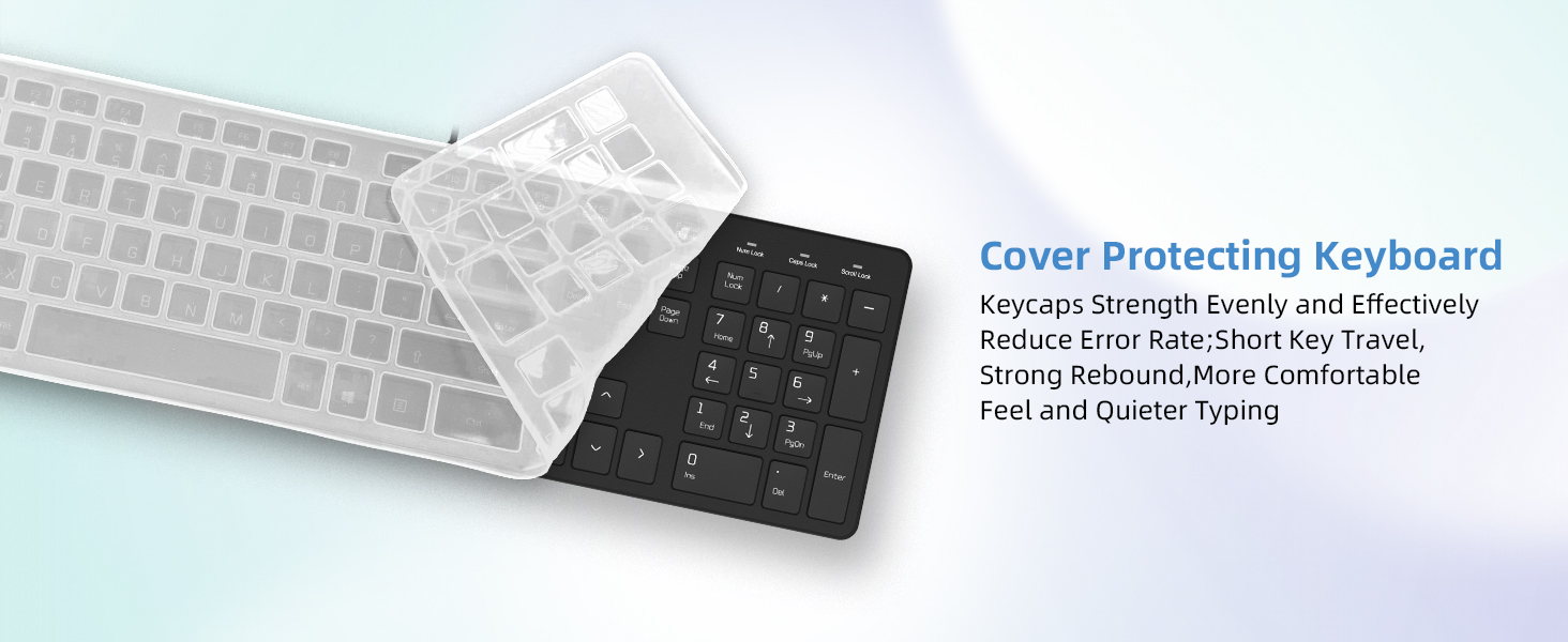 Wired USB Keyboard with Cover/Protector Skin, Low-Profile Flat Keyboard with US Layout (QWERTY)