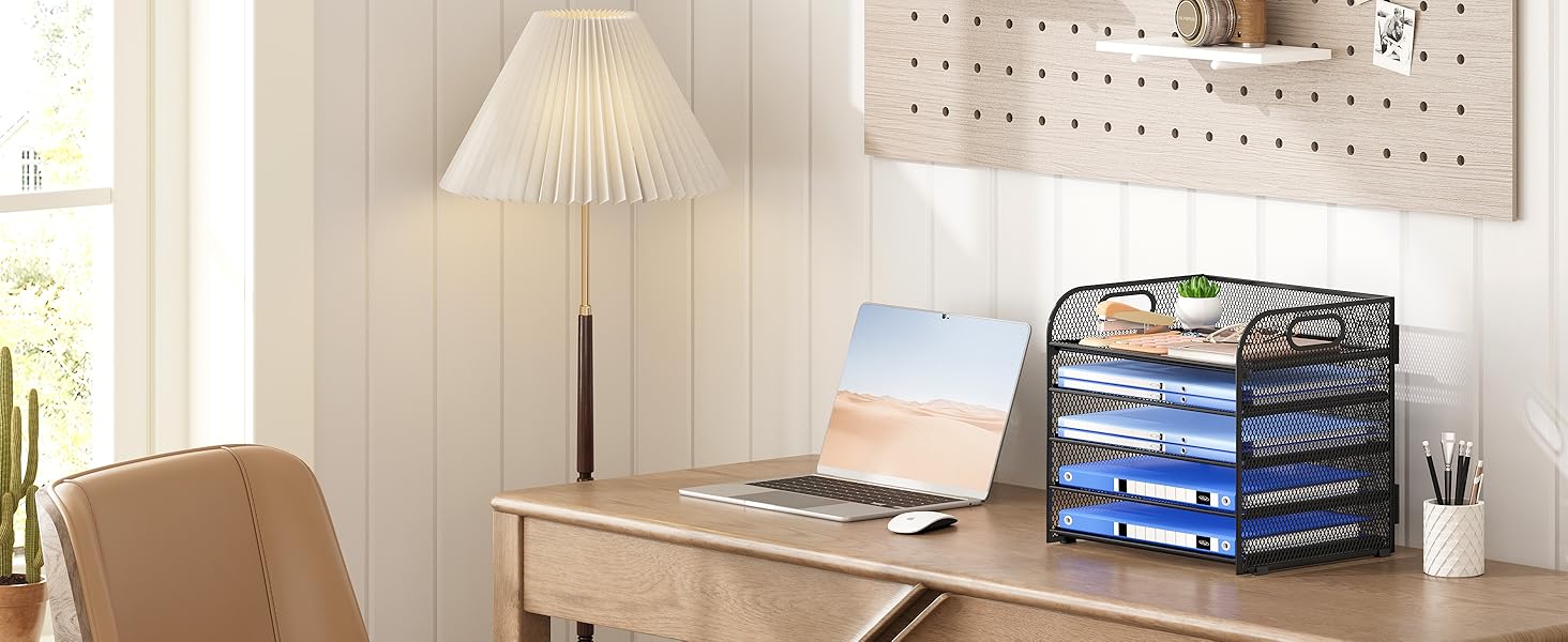 Paper Organizer for Desk Organizers and Accessories for school Mesh Metal Desk File Holder Storage