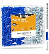 KURUI #10-12 Concrete Anchors and Screws Kit, 220PCs Wall Anchors for Drywall Brick Masonry Stucc...
