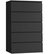 FOTOSOK Black Dresser, 5 Drawer Dresser Tall Black Drawer with Large Storage Space, Modern Chest ...