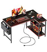 Mericonia Small L Shaped Computer Desk with Power Outlets, Reversible Gaming Desk with Storage Sh...
