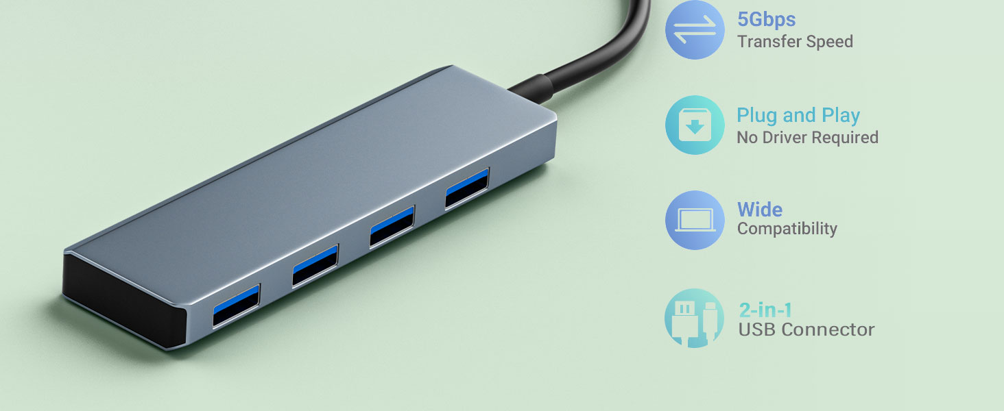 4-Port USB Hub USB Splitter for Printer, Camera,Keyborad, Mouse