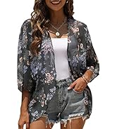 FaroDor Women's Short Sleeve Floral Kimono Cardigan Chiffon Loose Beach Wear Cover Up Tops
