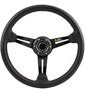 Qiilu Racing Steering Wheel, 350mm/14in Aluminum Frame Black Perforated Leather Car Steering Whee...