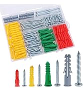 JEGONFRI 208PCS Drywall Anchors and Screws Assortment Kit, Wall Anchors and Screws Kit, 4 Sizes P...