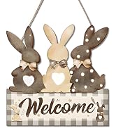 Easter Decorations Door Sign,Wooden Cute Bunny Welcome Easter Door Hanger Easter Door Wreath Hang...