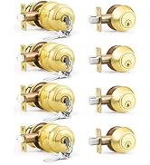 Brotima 4 Pack Keyed Alike Front Door Knob and Deadbolt Set, Entry Door Locksets with Single Cyli...