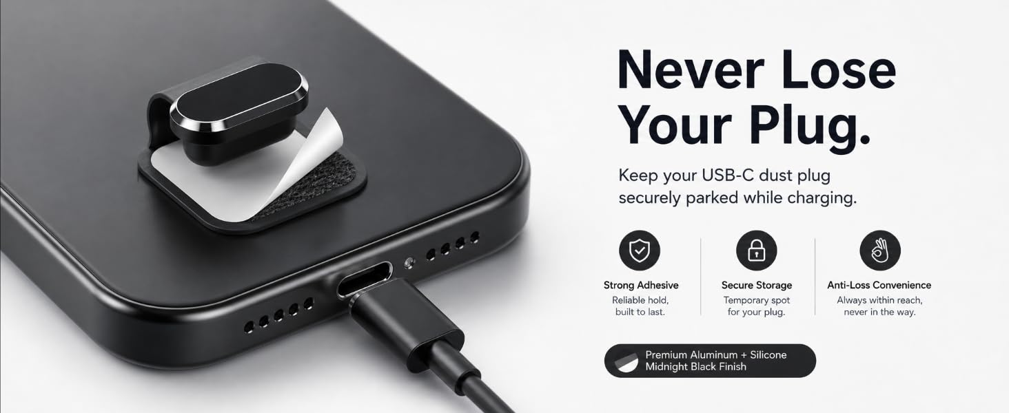 Anti-Lost USB-C Dust Plug Cover for iPhone 17/16/15 Plus/Pro/Max, Samsung Galaxy, Pixel
