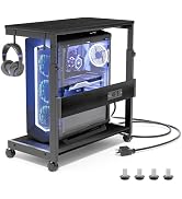 Height Adjustable Computer Tower Stand with Charge Station and USB Charging Port, 2-Tier ATX-Case...