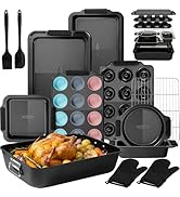 Kikcoin 25 PCS Stackable Baking Pans Set, Non-stick Bakeware Sets with Silicone Handles, 450°F Ov...