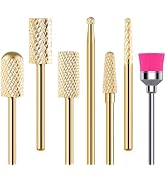 MelodySusie 7pcs Tungsten Carbide Nail Drill Bits Set, 3/32 Inch, Gold | For Nail Drill E-file, M...