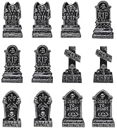 FESTGLOX Mini Tombstones for Crafts, Miniature Gravestones for Halloween | 12PCS Resin Mini Grave...