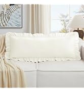 KKJIAF Beige Lumbar Pillow Covers 14x36 Inch Set of 1, Microfiber Ruffled Pillow Shams, Ruffle Eu...