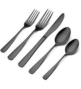 BEWOS 20 Piece silverware set - Service for 4, Black Stainless Steel Silverware Set with Mirror P...