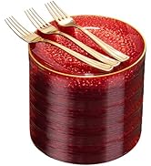 DaYammi 240Pcs Red Plastic Plates Including 120Pcs Red Dessert Plates and 120Pcs Gold Forks,Hamme...