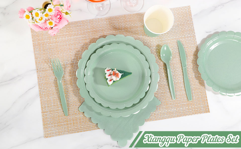 sage green plates and napkins