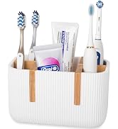 Electric Toothbrush Holders for Bathrooms Countertop, 5 Slots Bamboo Tooth Brushing and Toothpast...