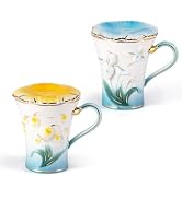 KAMMAK Ceramic Coffee Mugs Set of 2 Porcelain Tea Mugs with Lid,10oz Cute Tea Cups Cappuccino Mug...