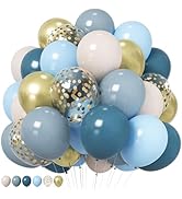 HILAVO Dusty Blue Balloons 12 Inch Pastel Fog Blue Slate White Sand Metallic Gold Confetti Party ...