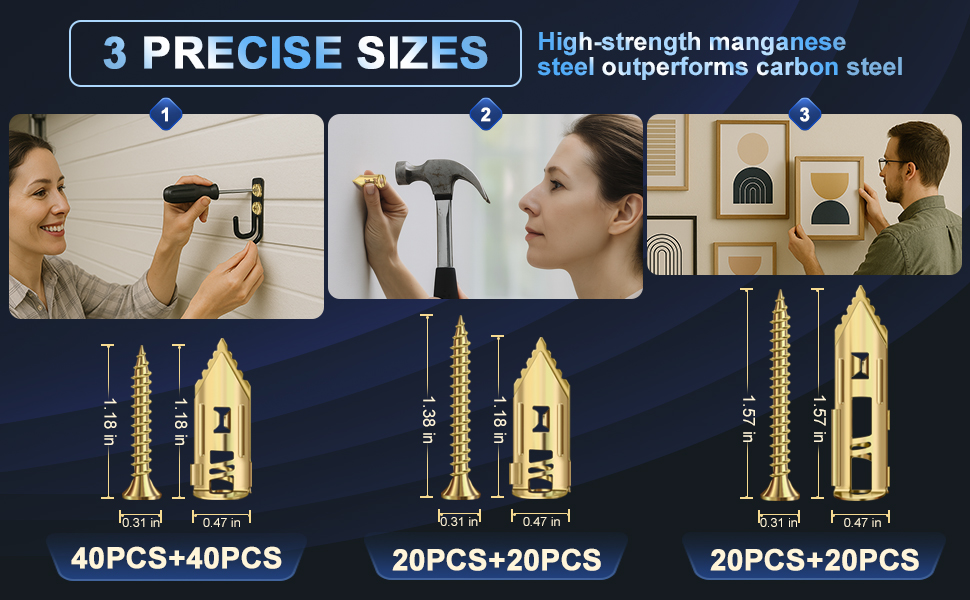 High-strength manganese steel outperforms carbon steel. 3 precise sizes.