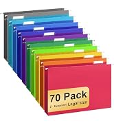 Hanging File Folders Legal Size, 70 Pack File Folders with 1/5 Cut Adjustable tabs, 2" Expansion,...