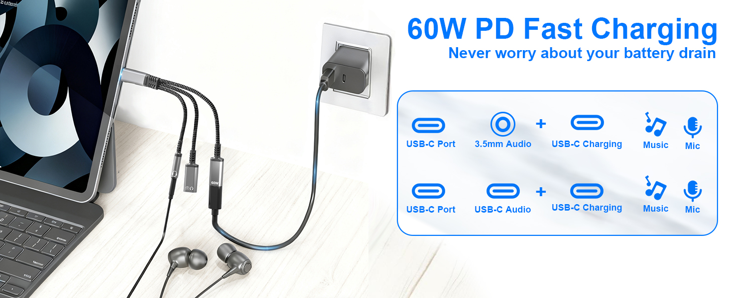 usb c splitter 1 in 3 out support PD 60W fast charging for ipad iphone android macbook