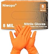 NIWOPO 8-mil Heavy Duty Orange Nitrile Gloves,Industrial Disposable,Diamond Grip,Latex-Free,Powde...