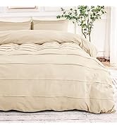 NEXHOME PRO 100% Washed Cotton Duvet Cover Twin Size, Pleated Duvet Cover Set Beige, 2 Pieces Org...