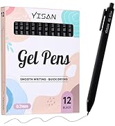 YISAN Black Gel Pens 12 Pack,Black Ink Pens Bullet Tip 0.7 mm,Journal Pens Fast Dry,Retractable,S...
