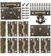 Rectangle Antique Right Hook Hasp Latch Vintage Bronze Engraved Hinge with Matching Screws for Re...