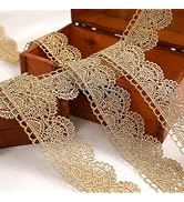 IDONGCAI Vintage Gold Embroidered Lace Ribbon Trim – Elegant Metallic Baroque Floral Edging for W...