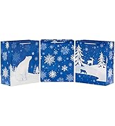 Hallmark 13" Christmas Gift Bags - Snowflakes on Blue, Polar Bear, Snowy Woodland Scene (3 Large ...