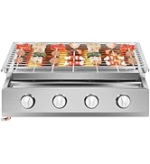 Commercial Barbecue Grill, 4 Burners Stainless Steel Patio Garden Barbecue Grill, Adjustable Heig...