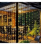 WELPUR 1 Pack 300 LED Solar Curtain String Lights 9.8ft x 9.8ft Outdoor Curtain Lights Waterproof...