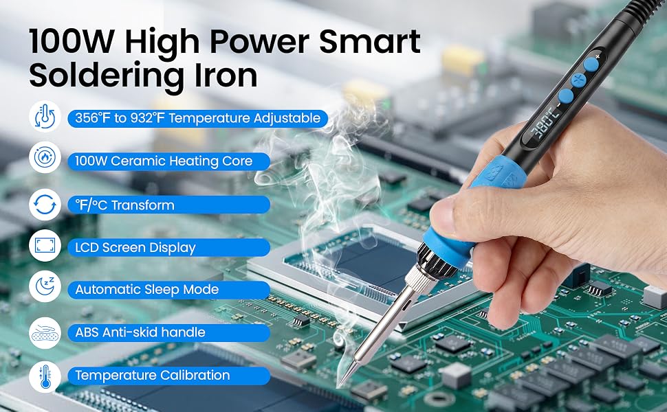 This high-power digital soldering iron features 7 practical functions for precise PCB welding.