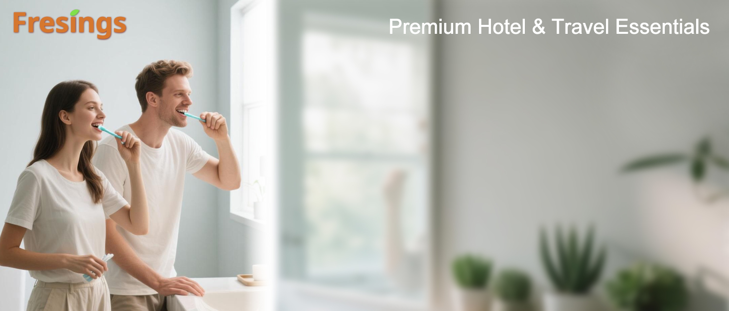 Travel toothbrush, individually wrapped, disposable, portable, hygienic, ergonomic, hotel amenities