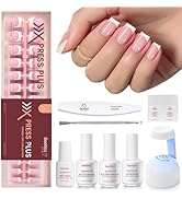 Beetles X Press Kit Gel Nail Kit, Short Square French Tip Press On Nails Kit with 150Pcs French N...