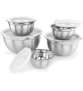 AVADOR Premium Stainless Steel Mixing Bowls with Lids, Set of 5 Brushed Stainless Steel Mixing Bo...