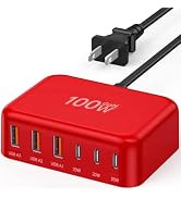 USB C Charger Block, GaN Fast USB Charging Station Hub with 100W Max 6-Port | 3 USB-C & 3 USB-A C...