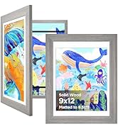 KINLINK 9x12 Kids Art Frames Set of 2, Solid Wood Kids Artwork Frames Changeable with Acrylic Fro...