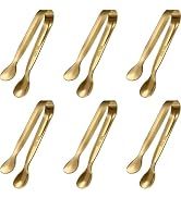 6 PCS Gold Mini Serving Tongs, 4.25 Inch 304 Stainless Steel Appetizer Tongs for Charcuterie Boar...