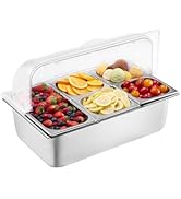 VEVOR Countertop Food Serving Display Container, 5 Pan Stainless Steel Food Serving Tray, Buffet ...