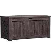 Greesum 120 Gallon Outdoor Storage Box with Lock - Large Resin Deck Box, Reinforced Lid for Garde...
