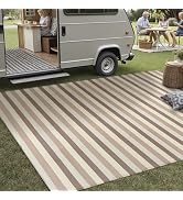 PureCozy Outdoor Waterproof Patio Rug 6x9 Plastic Straw Reversible Outside Brown Colorful Stripe ...