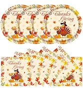 Xjoviative 40Pcs Thanksgiving Paper Plates and Napkins Party Supplies, Disposable Fall Turkey Pla...