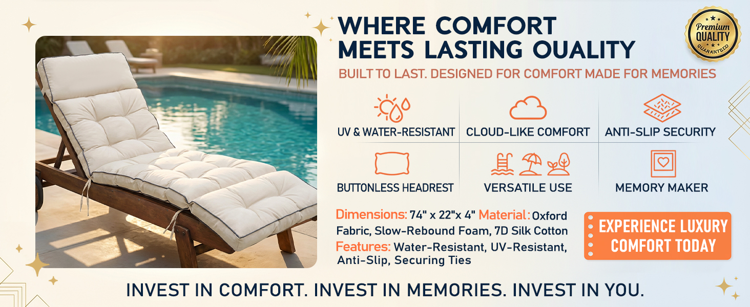 measuring 74x22x4 inches, this replacement cushion for chaise lounge provides great comfort