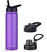 mininoo 24 oz Insulated Water Bottle with Straw, Stainless Steel Double Wall Vacuum Thermos with ...