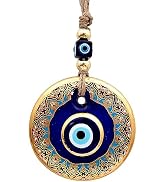 Candymosa 4.3" Glass Blue Evil Eye Wall Hanging Floral Design Gold Ornament – Evil Eye Wall Hangi...